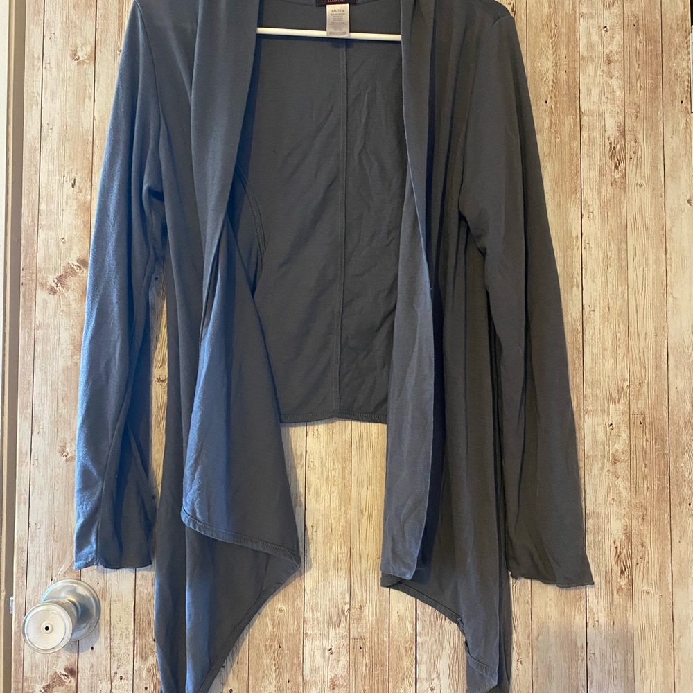 Mark. Womens open front cardigan, size XXL, solid grey, swing, hi- low style,